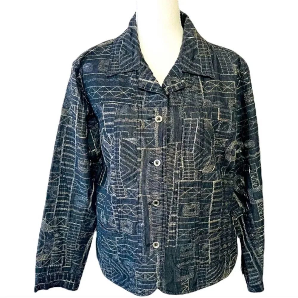 Chico’s Metallic Embroidered Jacket LARGE (3)